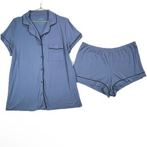 Tommy John Short Sleeve Modal Pajama Set - Dusty Blue with Dark Piping